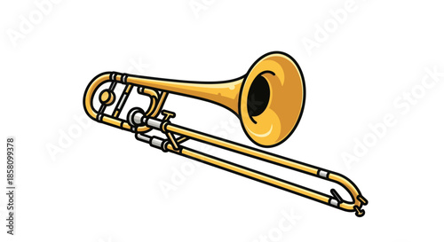 Brass Trombone Musical Instrument with Slide and Bell.