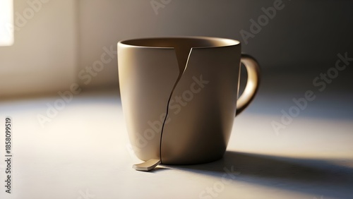Cracked Ceramic Mug Showing Everyday Accident and Fragility Concept