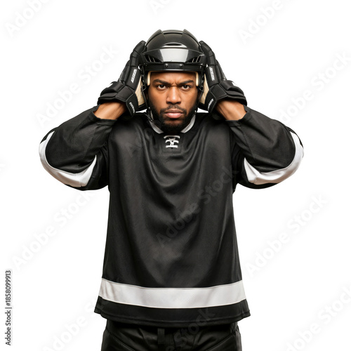 Male Hockey Player in Protective Gear Preparing for Game Action
