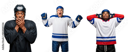 Emotional Hockey Players Celebrating and Reacting in Ice Hockey Scene