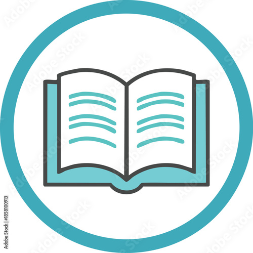 Open book icon symbolizing knowledge, education, and learning within a circular frame