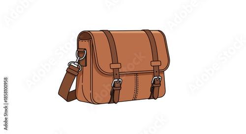 Classic Brown Leather Satchel Bag with Buckle Closures and Adjustable Strap.