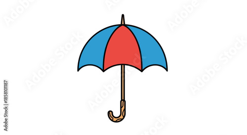 A simple colorful illustration of an open umbrella with red and blue panels.