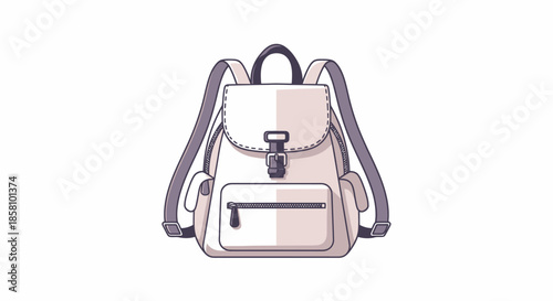 Simple white cartoon backpack illustration with grey straps and front pocket.