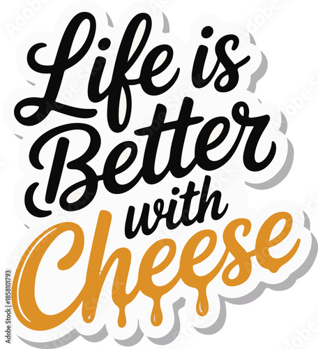 Modern minimalist colorful handwritten typography of Cheese Lover’s Day, clean vector outline, monochrome, sticker outline