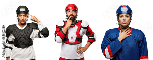 Hockey Players in Gear Displaying Emotions: A Male and Female Player with Passionate Expressions