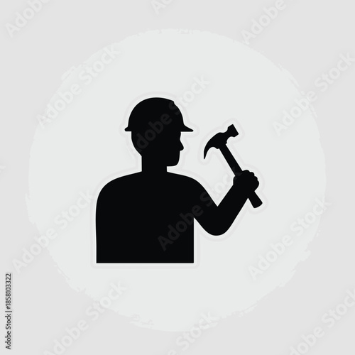 Construction worker hammer silhouette icon.