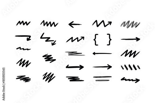 Hand drawn scribble arrow and doodle elements set