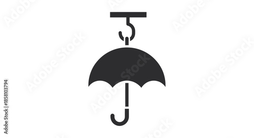 Black Silhouette Icon of an Umbrella Hanging from a Hook.