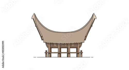 Traditional Indonesian Batak House with Distinctive Curved Roof.
