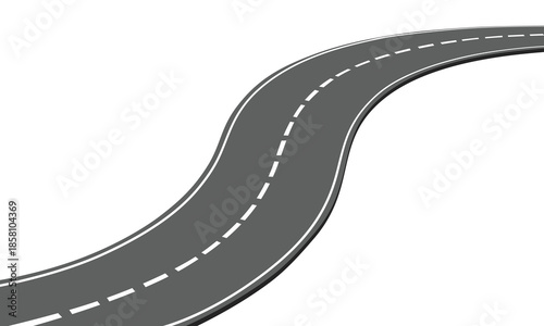 curved road with white lines on gray asphalt surface