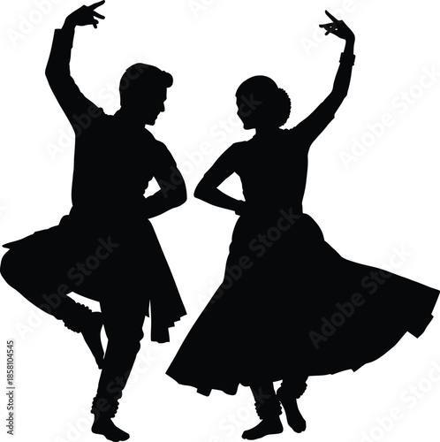 Silhouette of dancing couple in elegant waltz position