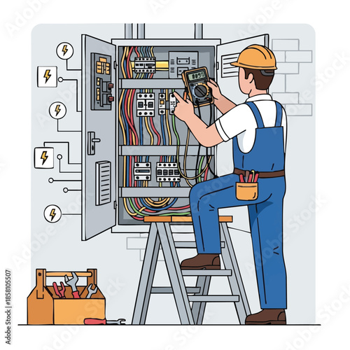 Electrician testing electrical panel.