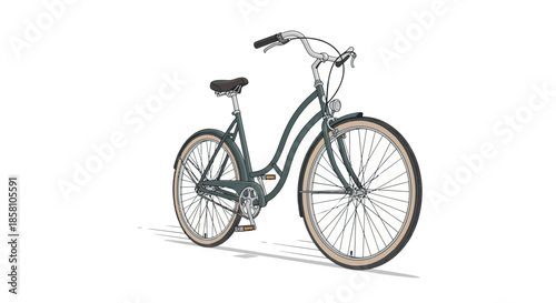 Vintage Dark Green City Bicycle Illustration with White Tires.