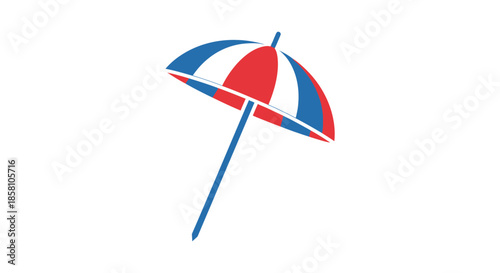 Red White and Blue Striped Beach Umbrella on a Pole.