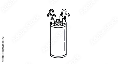 Umbrella Stand with Umbrellas Outline Illustration.