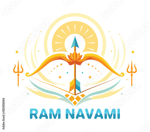 Auspicious ram navami illustration featuring lord rama's divine bow and arrow