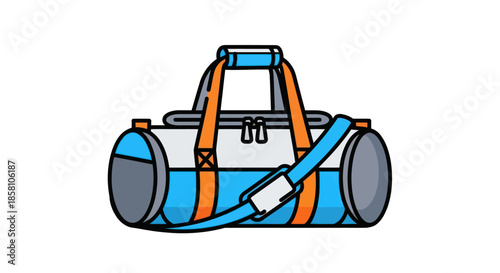 Cartoon Illustration of a Blue and White Gym Bag with Straps.