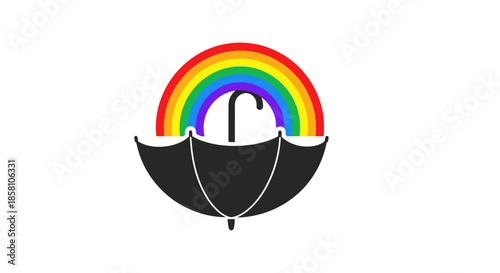 Black Umbrella Protecting a Vibrant Rainbow Arc.