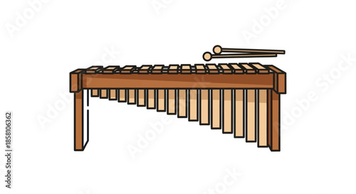 Cartoon Wooden Marimba Percussion Instrument with Mallets.