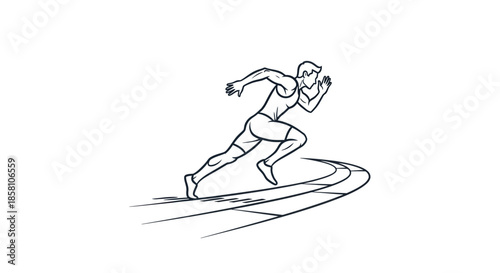 Line Art Illustration of a Sprinting Athlete on Track.