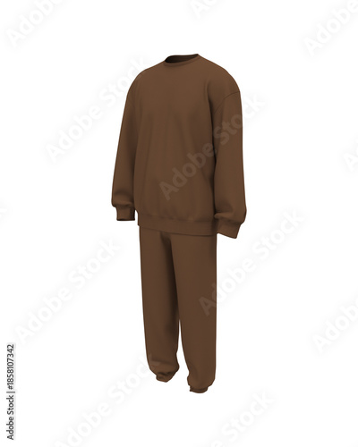 Oversized Sweatshirt and Sweatpants Set Mockup. Front Side Back