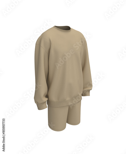 Oversized Sweatshirt and Shorts Set Mockup. Front Side Back