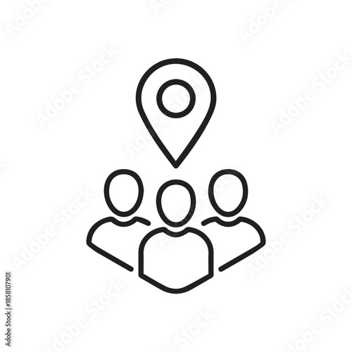 meeting point location icon, gathering people on white background
