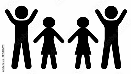 Four people standing together in joyful celebration