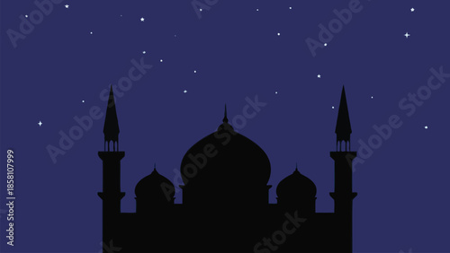 Silhouette of a mosque under the starry night