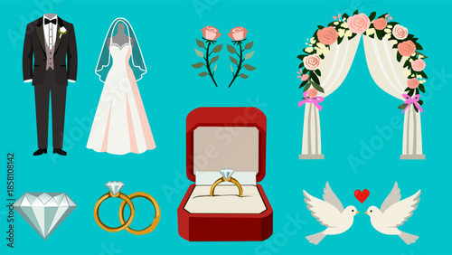 Wedding Ceremony Elements in Flat Style for Marriage Design