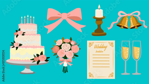 Wedding Reception Elements in Flat Style for Celebration Design