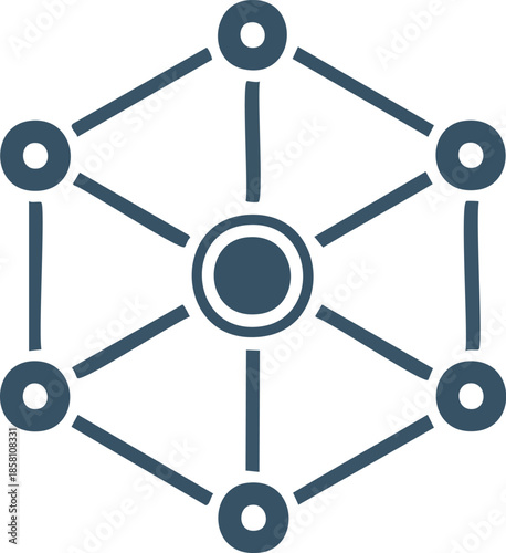 Hexagonal network icon illustrating interconnected digital nodes, symbolizing data flow, communication, and technological connections in a distributed system architecture for modern computing