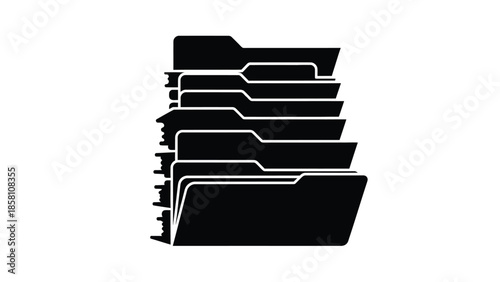 Stacked black and white folder icons representing numerous organized documents and critical archived information requiring careful digital or physical management systems