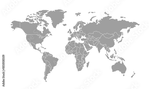 A clean vector illustration of the world map on a black background showing all continents and major regions of the Earth