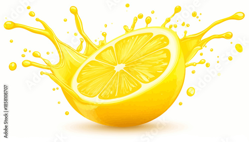 Juicy Lemon Splash Refreshing Citrus Fruit Explosion with Vibrant Liquid Droplets, Symbolizing Freshness and Zest