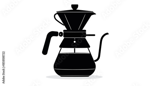 Manual pour-over coffee maker with glass carafe and filter cone for brewing aromatic hot beverages