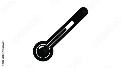 Simple black and white icon representing a liquid filled thermometer used for measuring temperature, heat, or coldness in scientific or medical contexts.