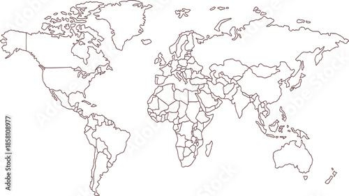 Simple world map outline showing all continents of the Earth in a clean and clear design