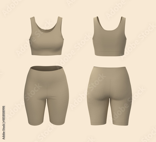 Women’s Crop Tank and Short Leggings Workout Set. Front, and Back view