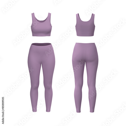 Women’s Crop Tank and Leggings Workout Set. Front, Side, Back view
