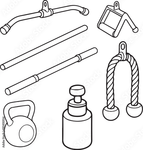 Cable Machine Attachments Line Art Set eps