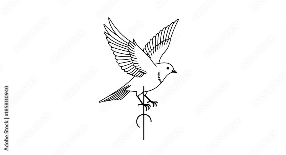 Fototapeta premium Bird in Flight Hand Drawn Illustration.