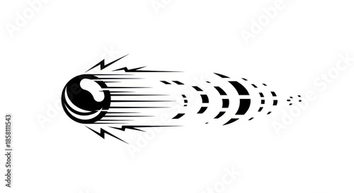 Black and white comet illustration.