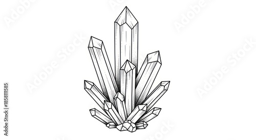 Black and White Crystal Cluster Illustration.
