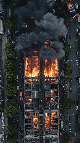 Wallpaper Mural Aerial View Of Building Fire With Orange Flames And Black Smoke Torontodigital.ca