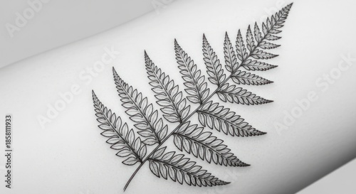 Black and White Fern Leaves Illustration.