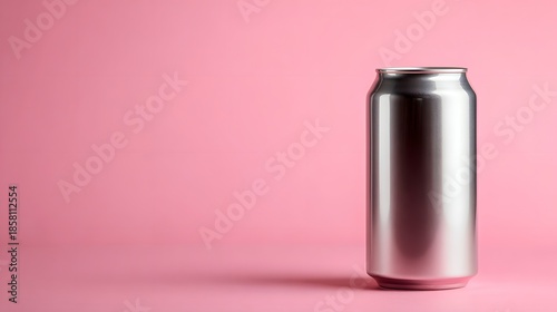 Blank Silver Aluminum Can on a Pink Background.