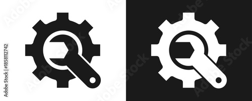 Technical Setup Icon Set Glyph In White And Black Background