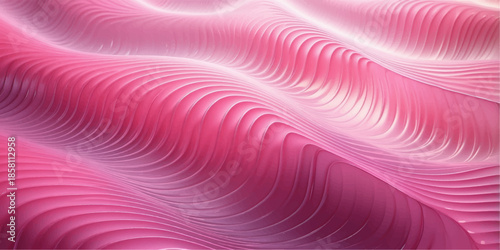 Futuristic abstract surface featuring smooth waves and soft cyan pink glow